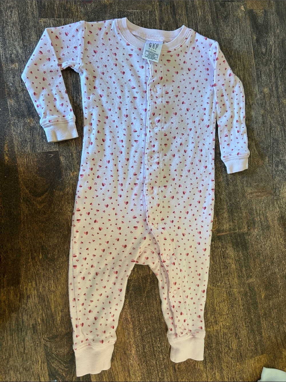 GAP Pink Heart-Print Footed One-Piece